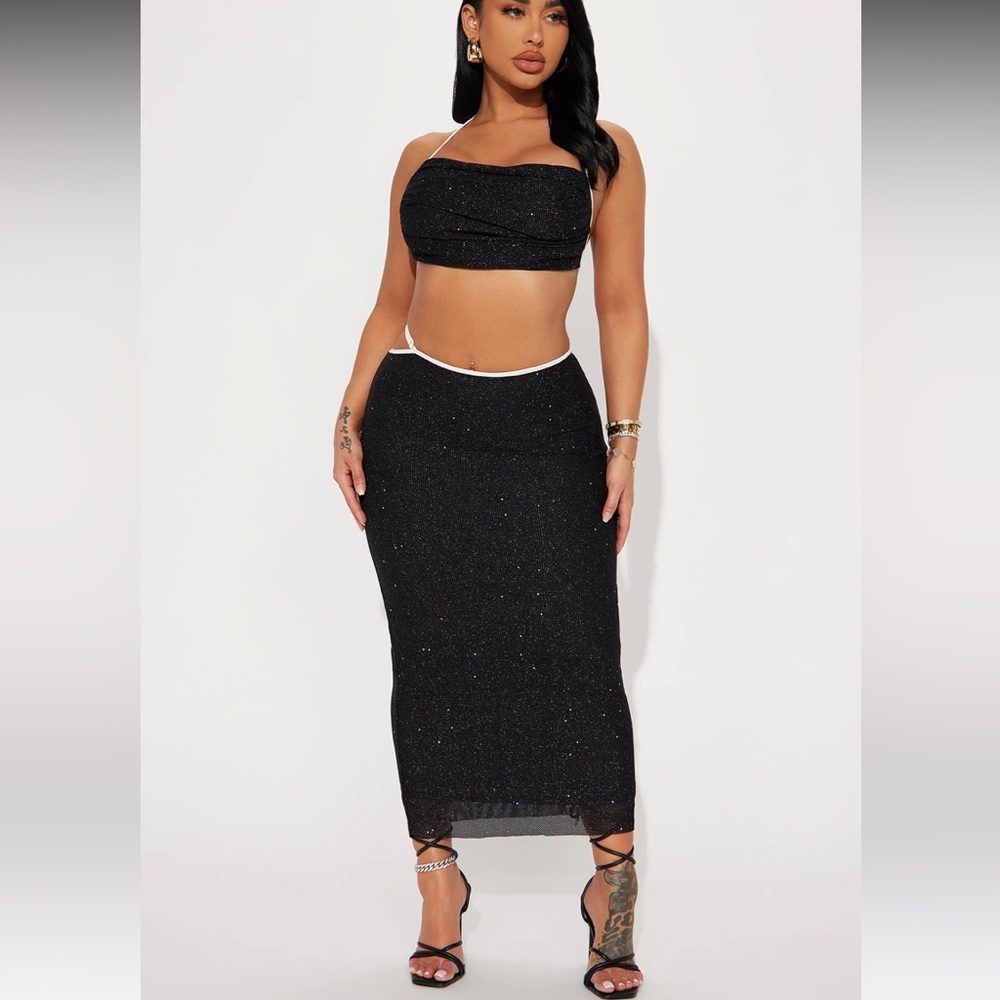 Fashion Nova Black Sparkly Elinda Skirt Set